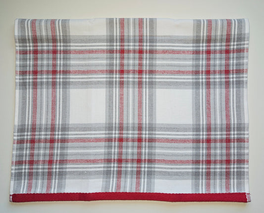 Grey and Red Plaid Hanging Towel